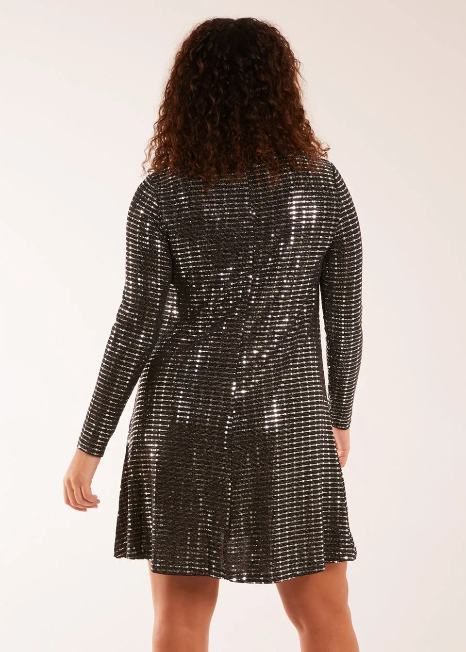 Blue Vanilla Black Long Sleeve Mirrored Swing Dress