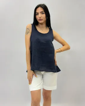 Canotta in lino con bottoni retro