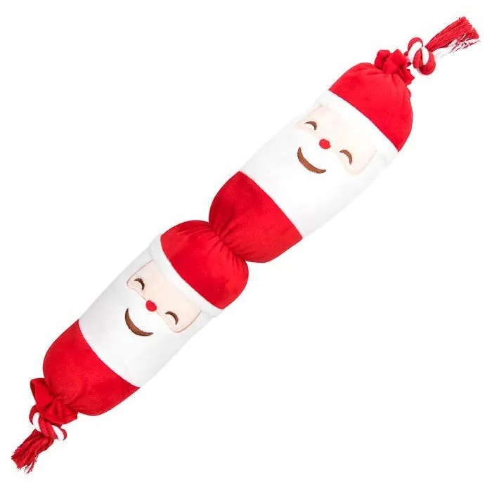 Christmas Plush Cracker Rope Dog Toy - Red Santa