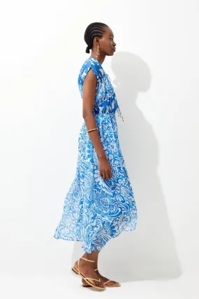 Floral Paisley Crinkle Shirred Woven Maxi Dress | Karen Millen