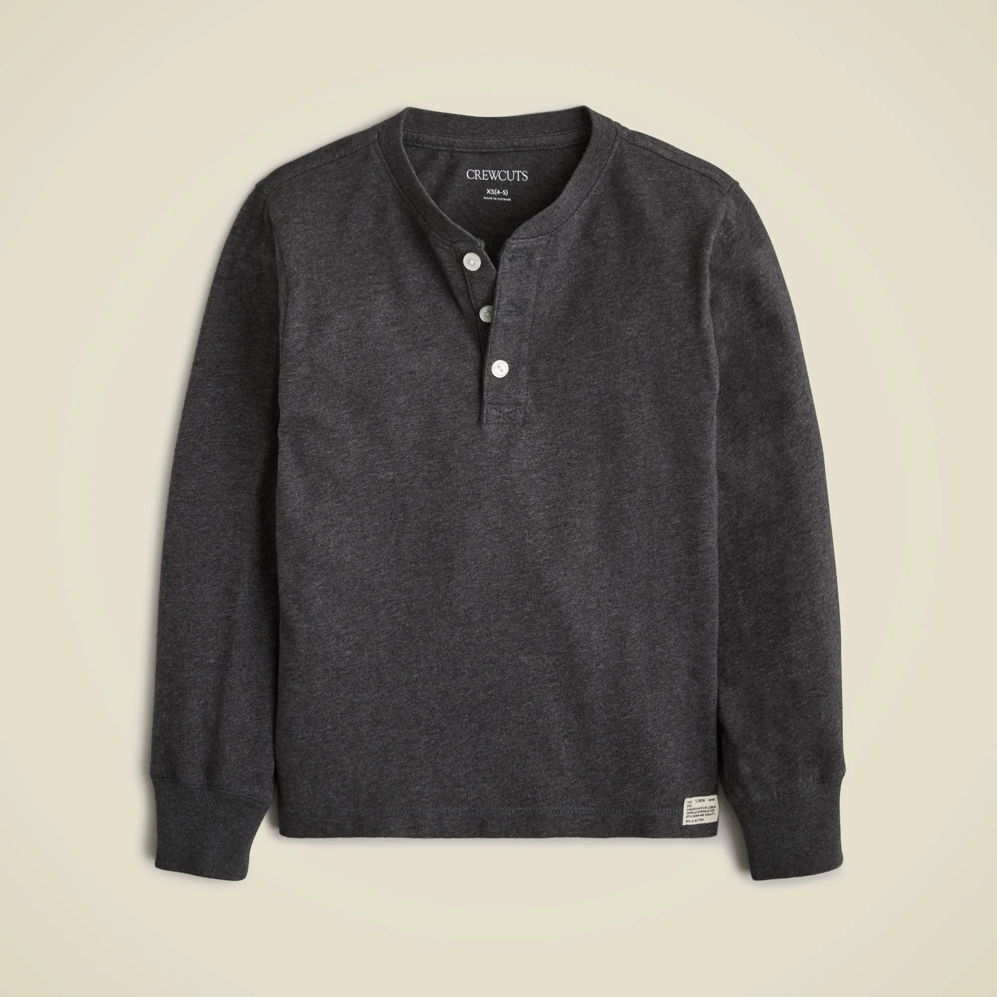 Kids' long-sleeve garment-dyed henley T-shirt in vintage jersey