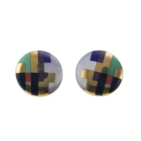 Large Asch Grossbardt 14k Gold Inlay Gemstone Earrings