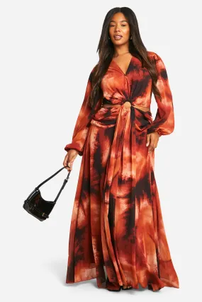 Plus Ombre Print Chiffon Cut Out Maxi Dress