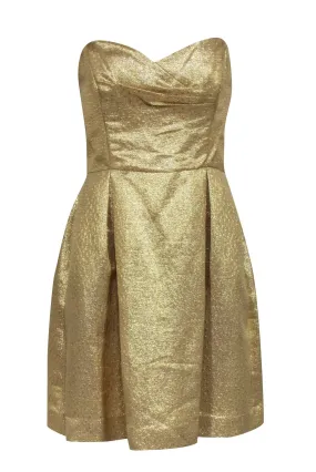 Shoshanna - Gold Metallic Strapless Cocktail Dress Sz 10