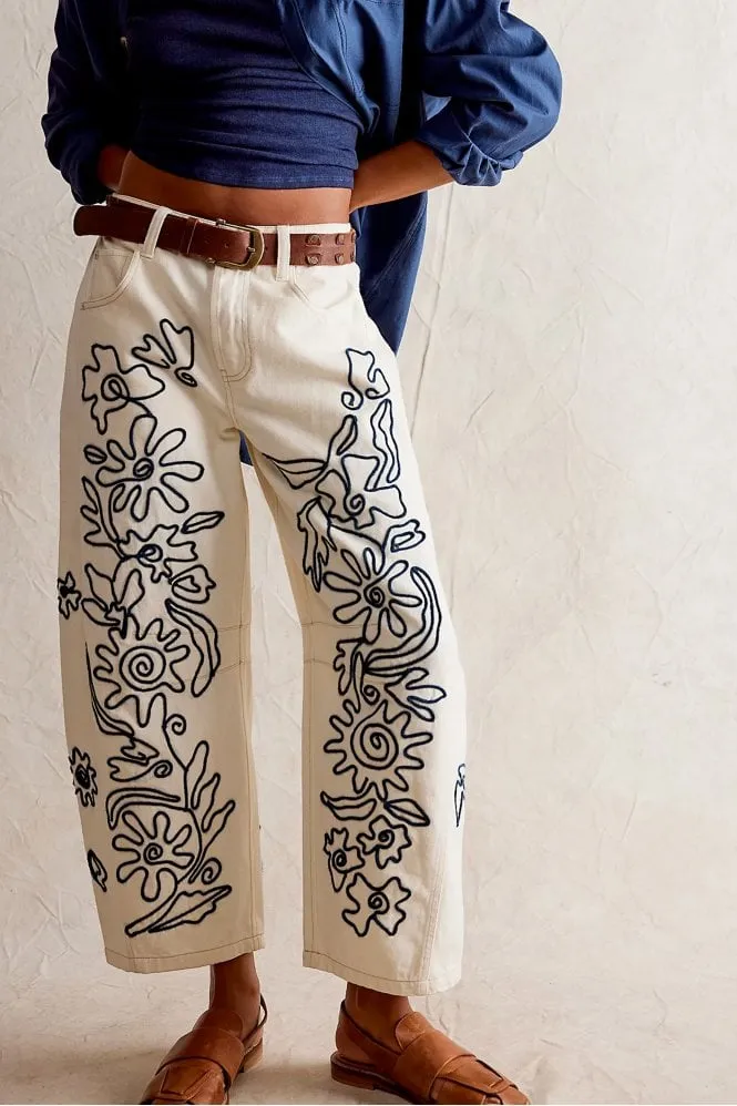 Soutache Good Luck Barrel Jeans    