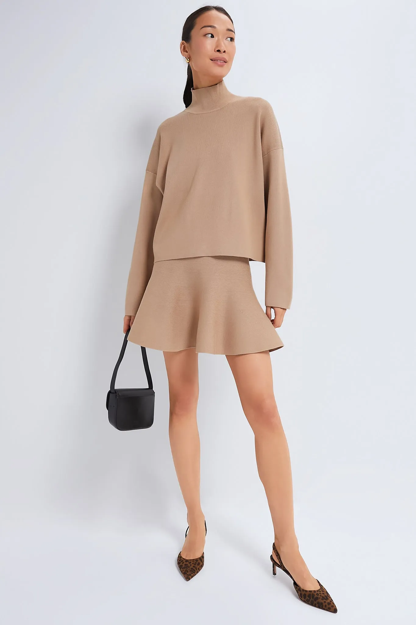 Tan Kaya Flare Knit Skirt
